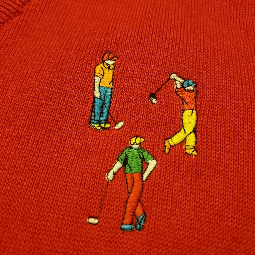 Vintage 90s Pivot Rules Golf Sweater Vest Men XL Red Cardigan Fine Cotton - Picture 3 of 7